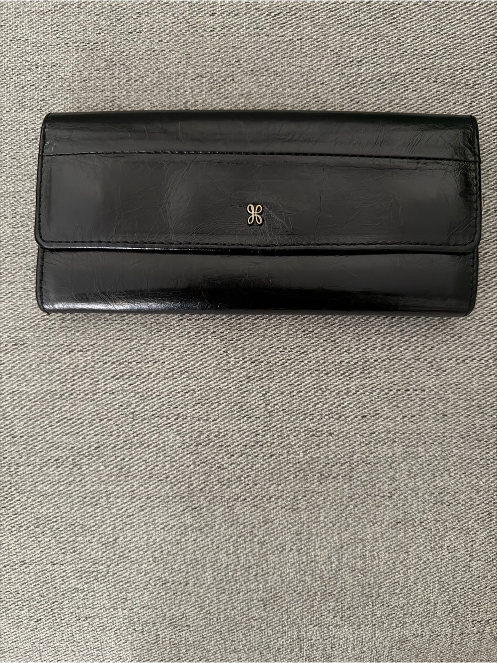 HOBO Black Leather Long Wallet with Gold Accent